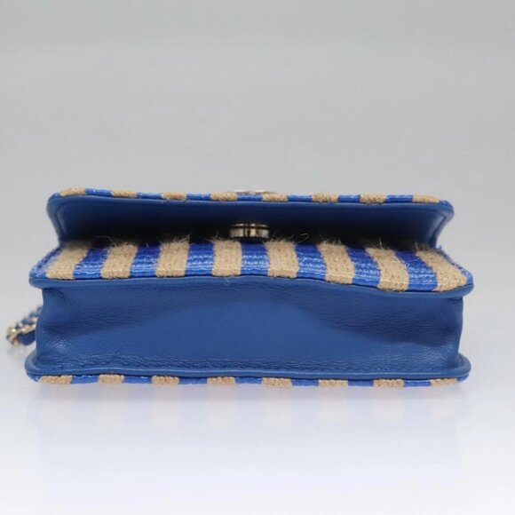 CHANEL Chain Shoulder Bag Raffia Blue CC Auth 115347AM - Picture 6 of 14